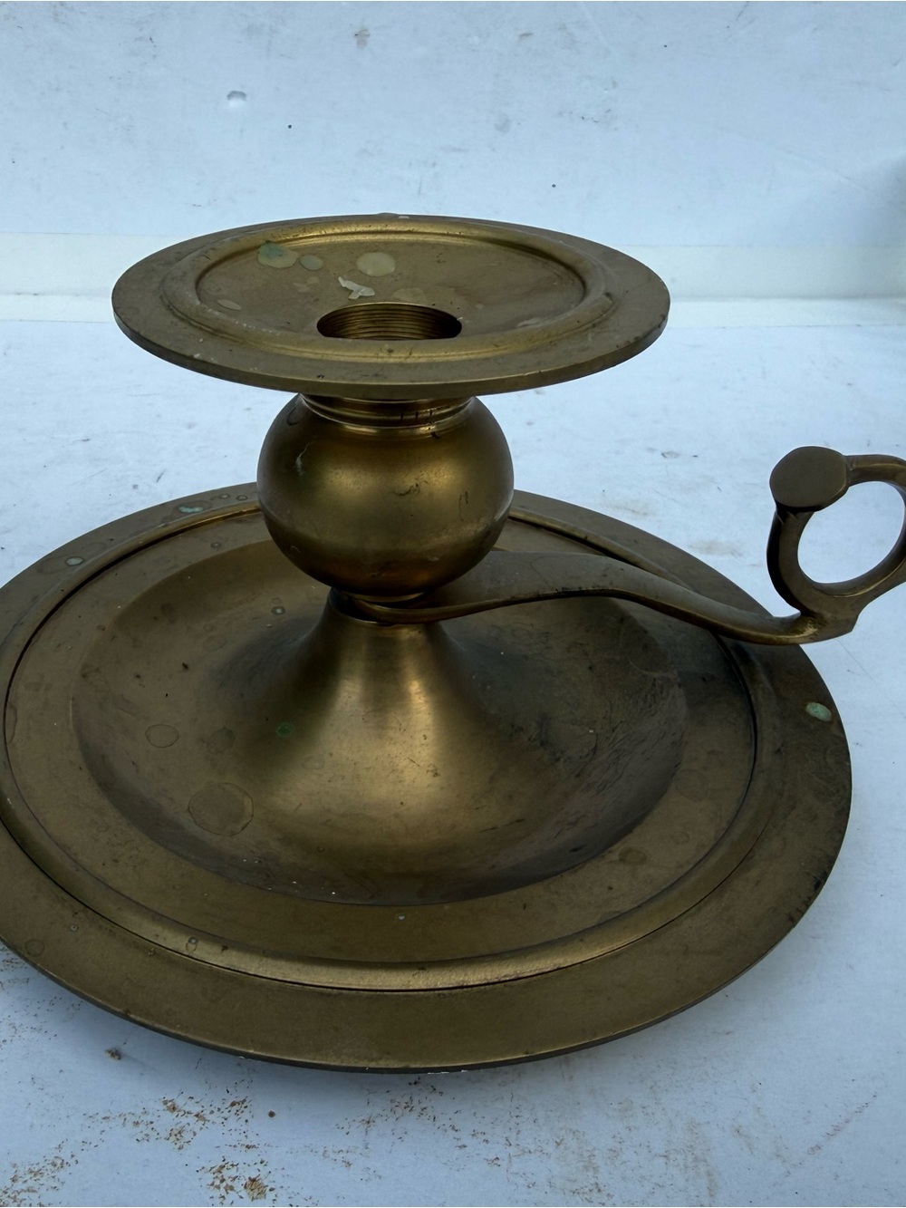 Heavy Brass Chamberstick Candle Holder - Antique Style